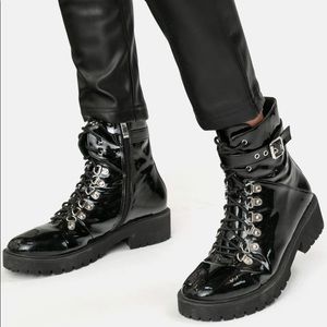 Patent Faux Leather Combat Boots